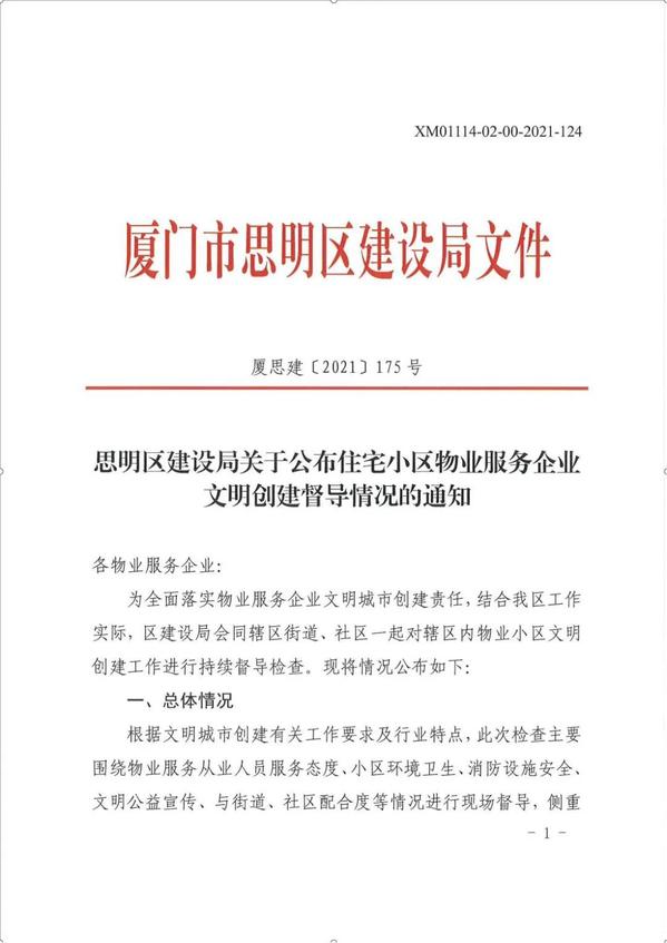 【喜讯】南强物业海韵北区项目文明创建工作喜获思明区建设局表扬