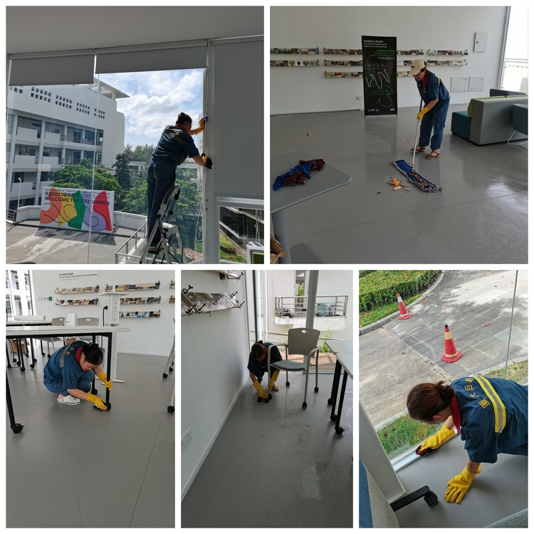 公教保洁员打扫学院教室卫生